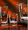 Glass hiballs etched with couple's initials. Left.