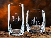 Glass rocks glasses etched with couple's initials. Left.